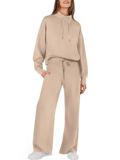 Sweatsuit - Women's Long Sleeve Wide Leg Two-Piece Lounge Set-Grace Aura