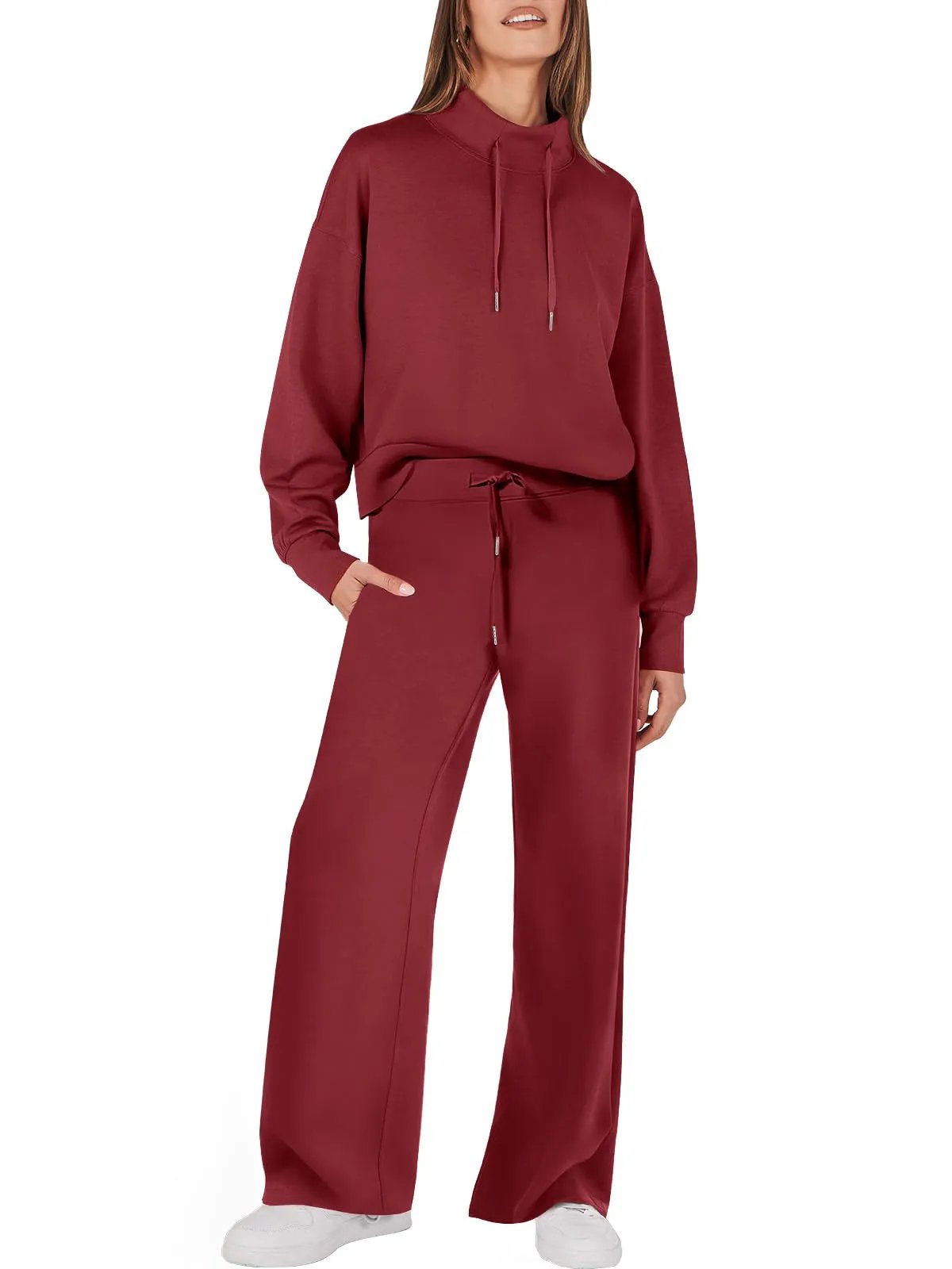 Sweatsuit - Women's Long Sleeve Wide Leg Two-Piece Lounge Set-Grace Aura