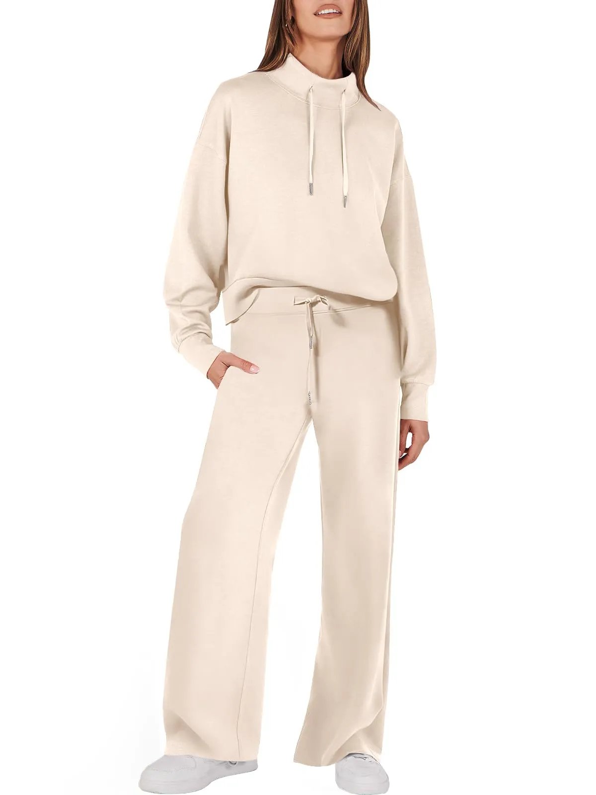 Sweatsuit - Women's Long Sleeve Wide Leg Two-Piece Lounge Set-Grace Aura