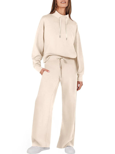 Sweatsuit - Women's Long Sleeve Wide Leg Two-Piece Lounge Set-Grace Aura