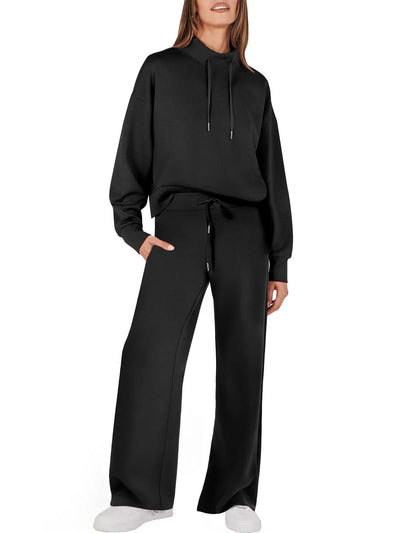 Sweatsuit - Women's Long Sleeve Wide Leg Two-Piece Lounge Set-Grace Aura