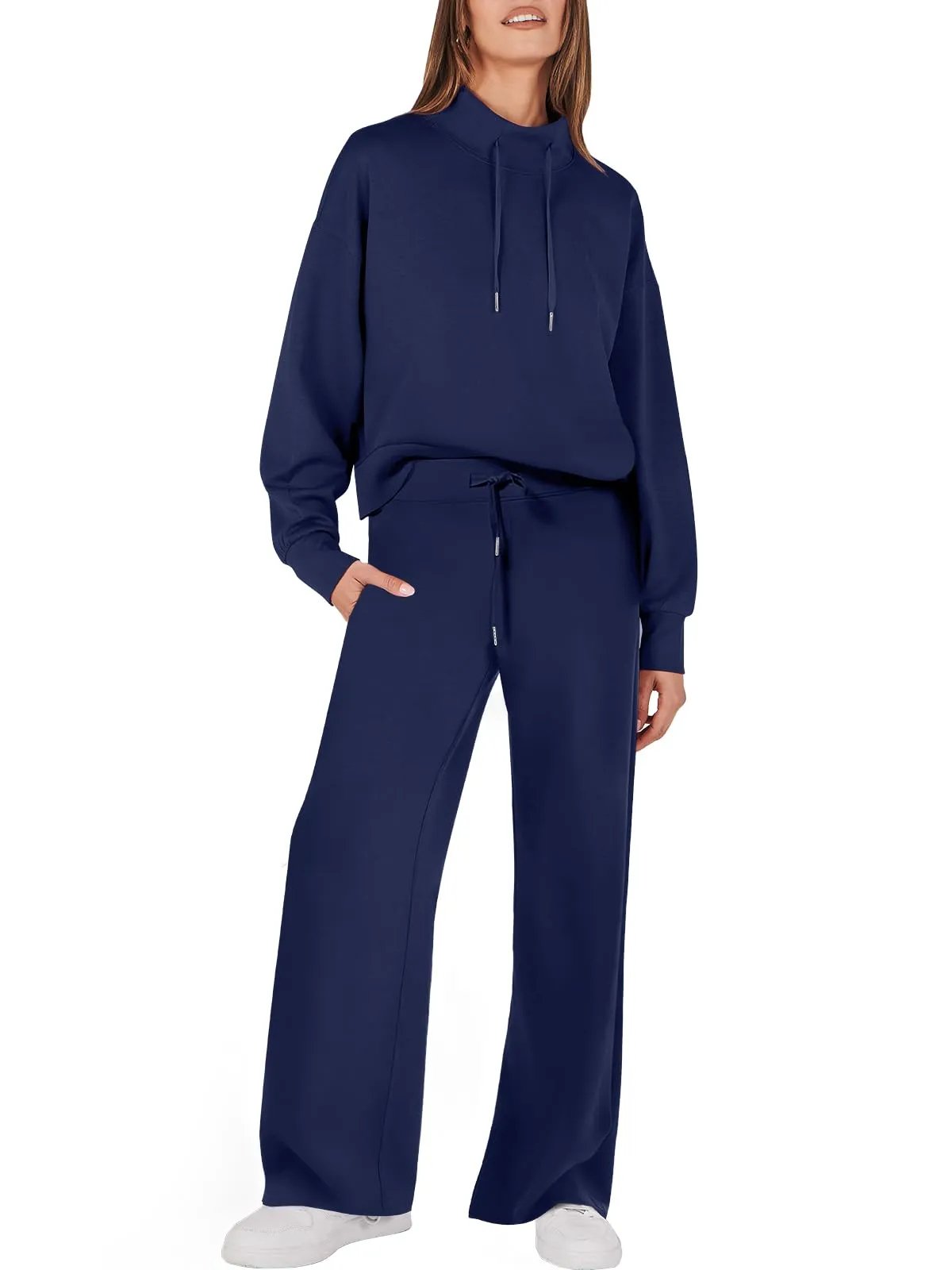 Sweatsuit - Women's Long Sleeve Wide Leg Two-Piece Lounge Set-Grace Aura