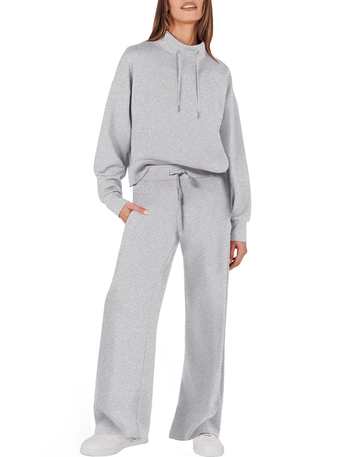 Sweatsuit - Women's Long Sleeve Wide Leg Two-Piece Lounge Set-Grace Aura