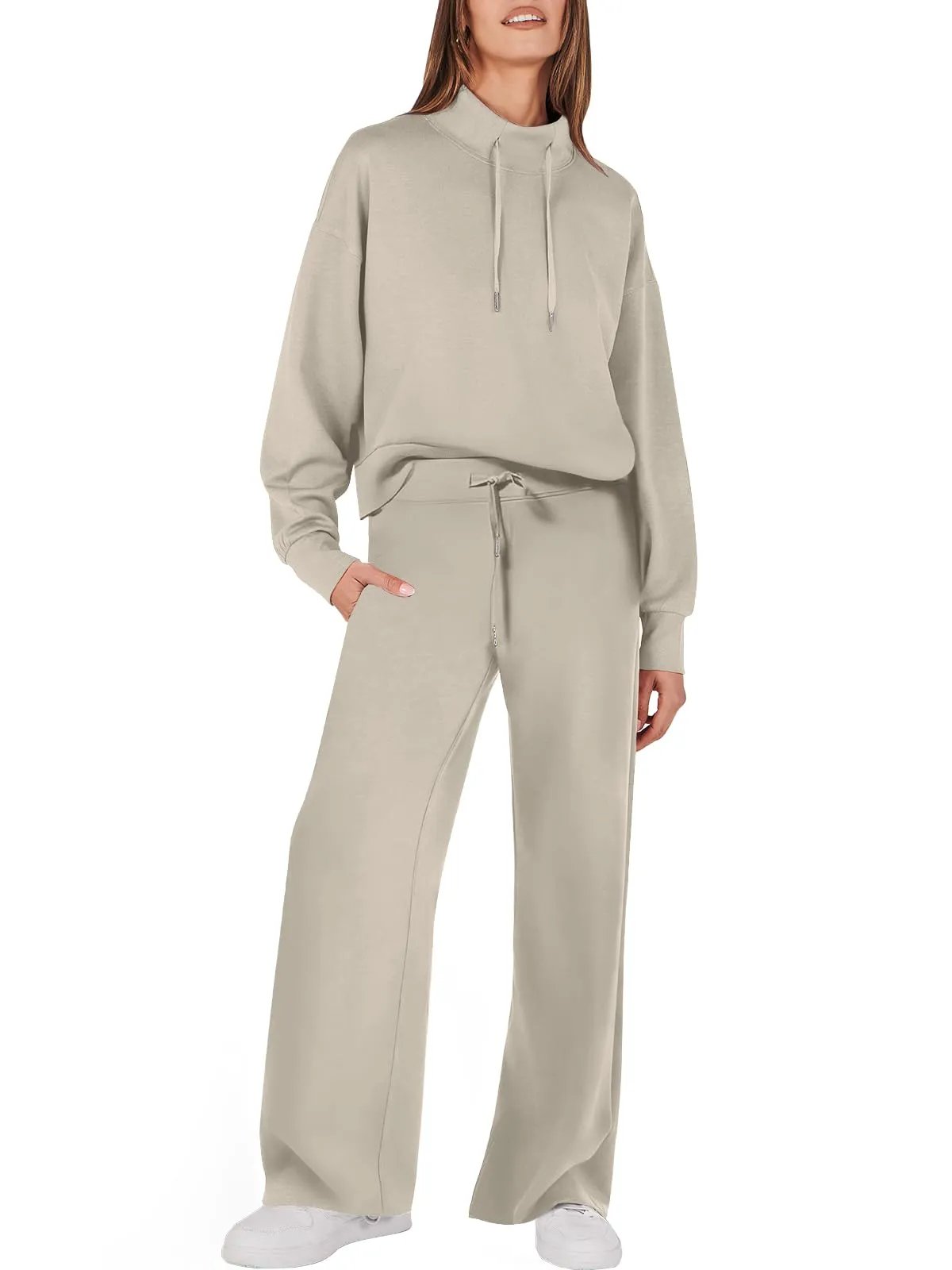 Sweatsuit - Women's Long Sleeve Wide Leg Two-Piece Lounge Set-Grace Aura