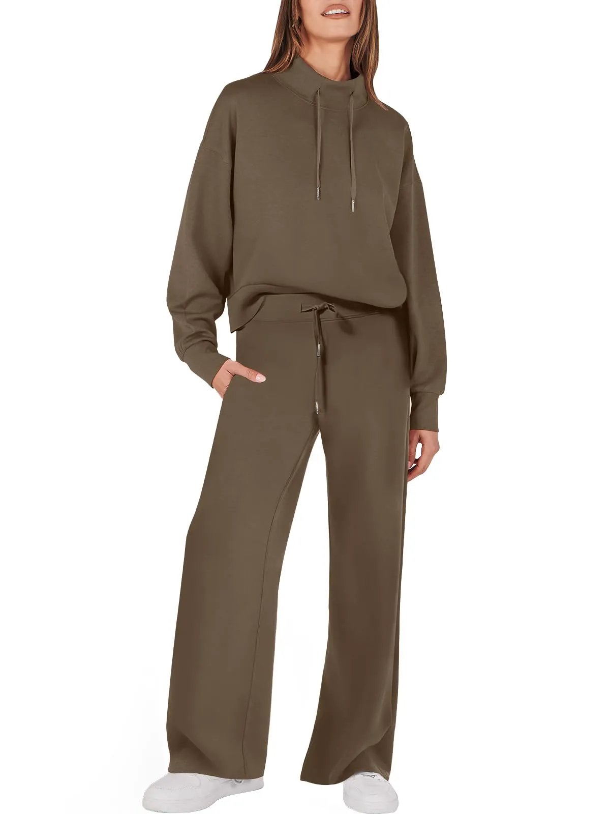 Sweatsuit - Women's Long Sleeve Wide Leg Two-Piece Lounge Set-Grace Aura