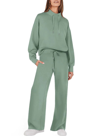 Sweatsuit - Women's Long Sleeve Wide Leg Two-Piece Lounge Set-Grace Aura