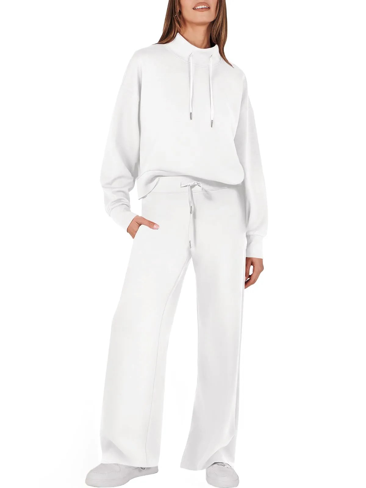 Sweatsuit - Women's Long Sleeve Wide Leg Two-Piece Lounge Set-Grace Aura