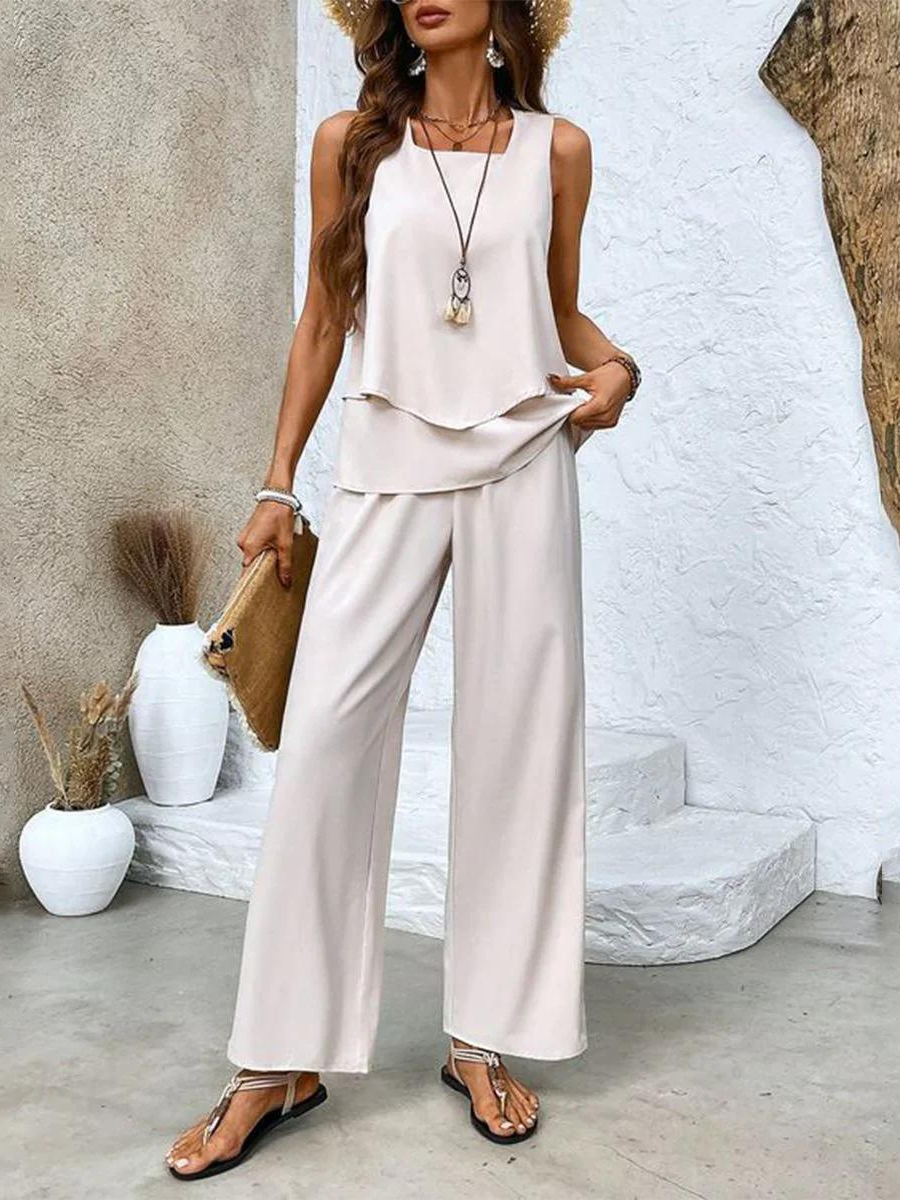 Top and Pants Set | Wide Leg | Sleeveless | Two-Piece Set | Women's Co-Ord Set-Grace Aura