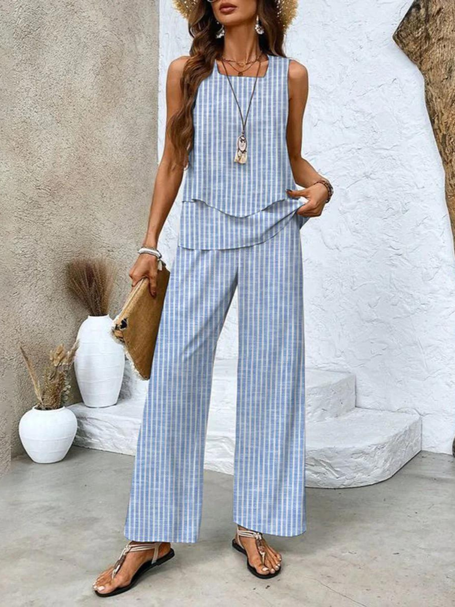 Top and Pants Set | Wide Leg | Sleeveless | Two-Piece Set | Women's Co-Ord Set-Grace Aura