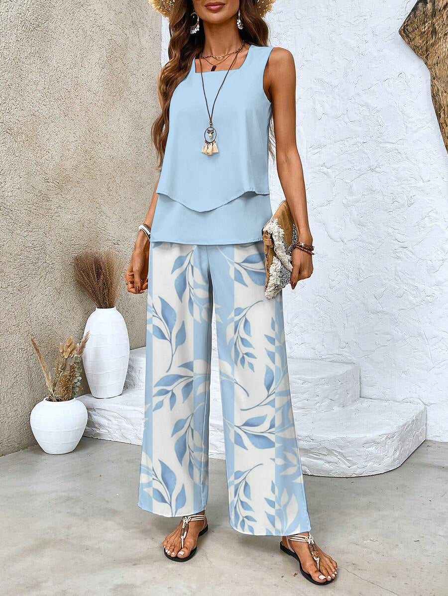 Top and Pants Set | Wide Leg | Sleeveless | Two-Piece Set | Women's Co-Ord Set-Grace Aura