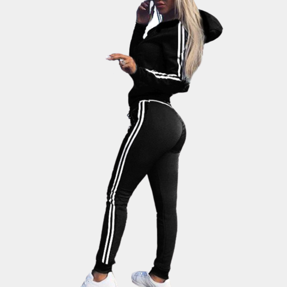 Tracksuit - Two-piece jogging set for women with hood, stripes and zipper-Grace Aura