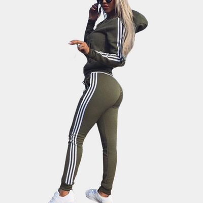 Tracksuit - Two-piece jogging set for women with hood, stripes and zipper-Grace Aura