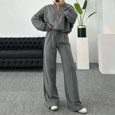 Tracksuit - Zip-Up - Wide Leg Joggers - Co-Ord Set - Women's Jogger Sets-Grace Aura