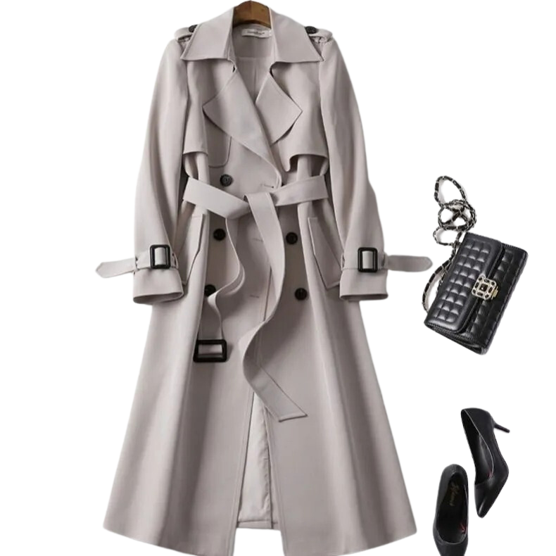 Trench Coat - Women's Classic Double Breasted Long Trench Coat-Grace Aura