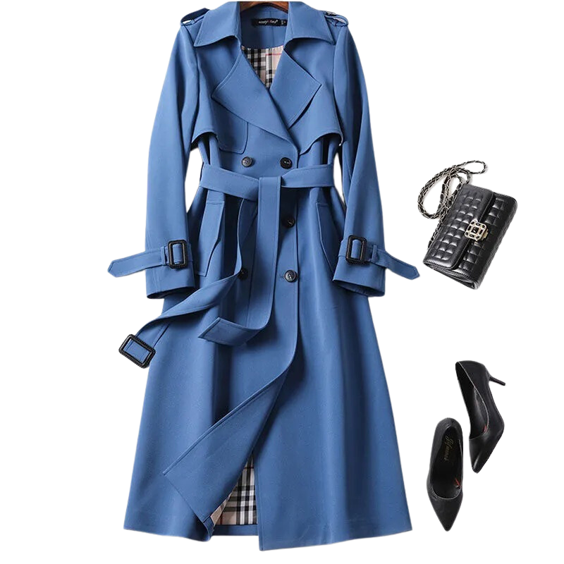 Trench Coat - Women's Classic Double Breasted Long Trench Coat-Grace Aura