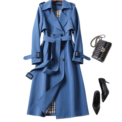 Trench Coat - Women's Classic Double Breasted Long Trench Coat-Grace Aura