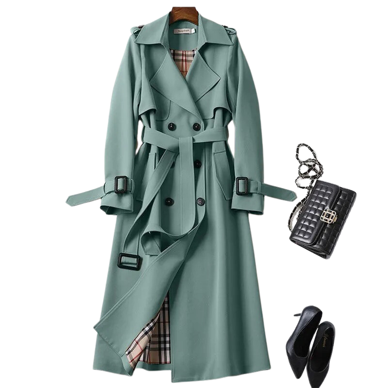 Trench Coat - Women's Classic Double Breasted Long Trench Coat-Grace Aura