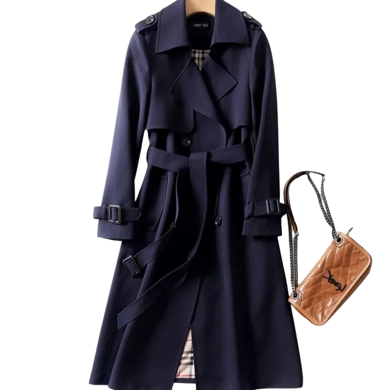 Trench Coat - Women's Classic Double Breasted Long Trench Coat-Grace Aura