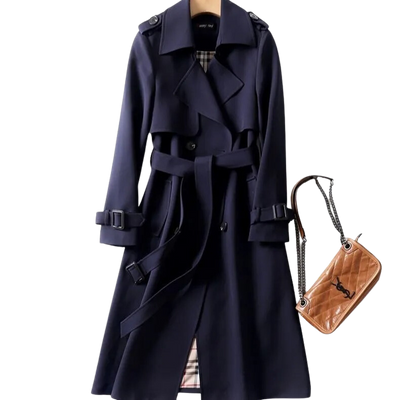 Trench Coat - Women's Classic Double Breasted Long Trench Coat-Grace Aura