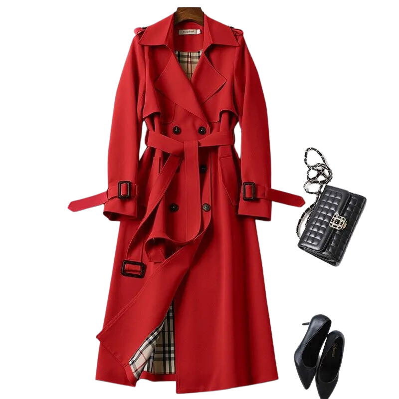 Trench Coat - Women's Classic Double Breasted Long Trench Coat-Grace Aura