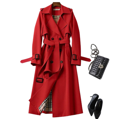 Trench Coat - Women's Classic Double Breasted Long Trench Coat-Grace Aura