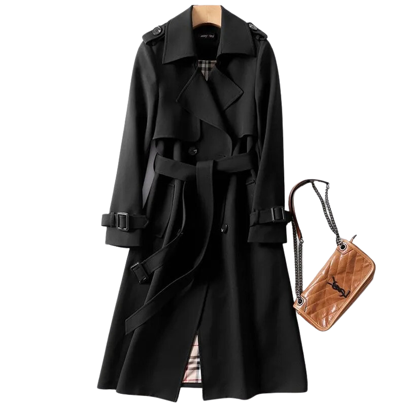 Trench Coat - Women's Classic Double Breasted Long Trench Coat-Grace Aura