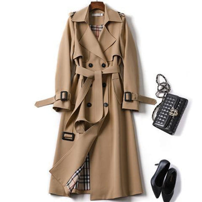 Trench Coat - Women's Classic Double Breasted Long Trench Coat-Grace Aura