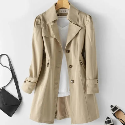 Trench Coat - Women's Classic Single Breasted Autumn Coat-Grace Aura