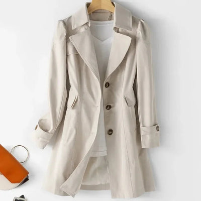 Trench Coat - Women's Classic Single Breasted Autumn Coat-Grace Aura