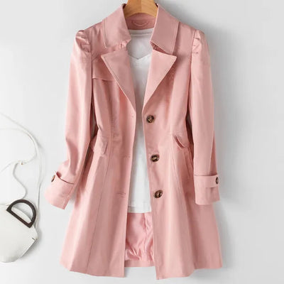 Trench Coat - Women's Classic Single Breasted Autumn Coat-Grace Aura