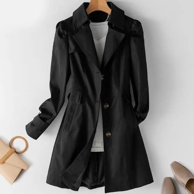 Trench Coat - Women's Classic Single Breasted Autumn Coat-Grace Aura