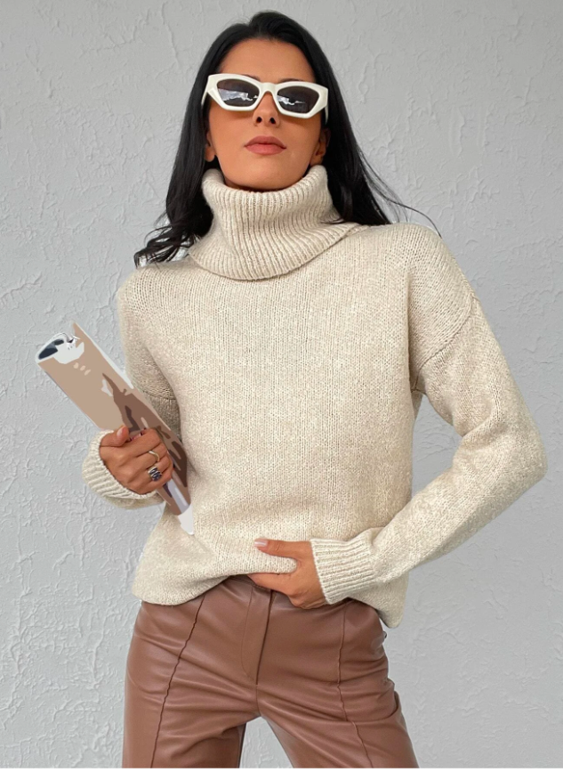 Turtleneck | High Neck | Long Sleeve | Knitted Sweater | Women's Knitwear-Grace Aura