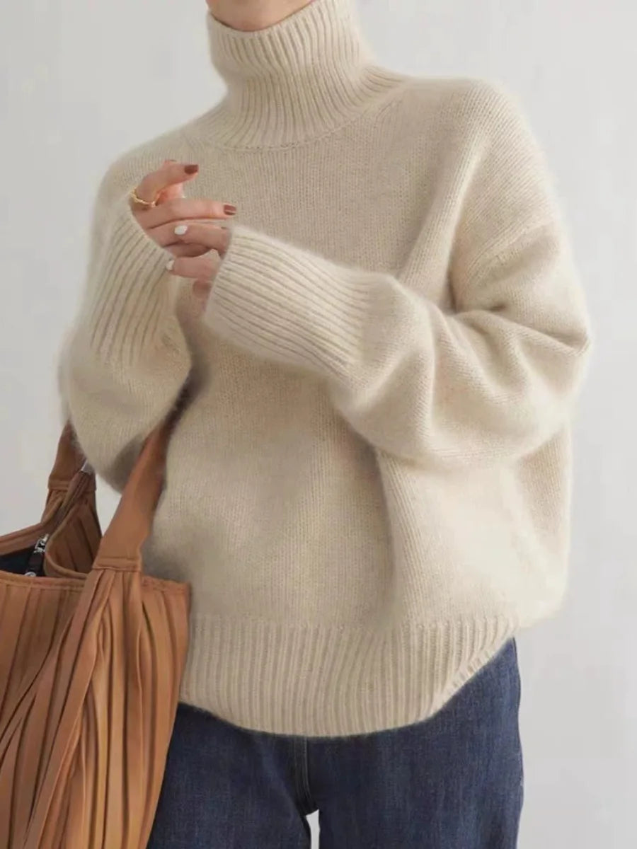 Turtleneck Sweater - Knitted - Warm - Cashmere Turtleneck Sweater - Women's Knitwear-Grace Aura