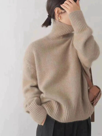 Turtleneck Sweater - Knitted - Warm - Cashmere Turtleneck Sweater - Women's Knitwear-Grace Aura