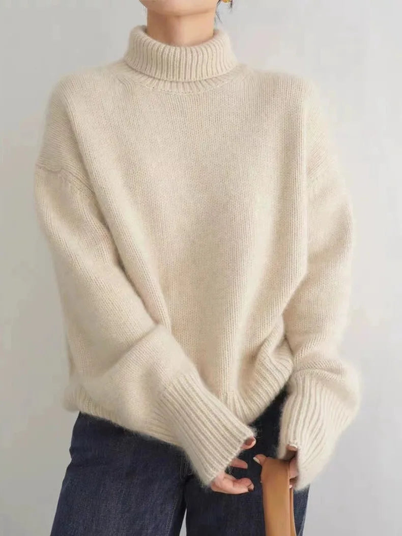 Turtleneck Sweater - Knitted - Warm - Cashmere Turtleneck Sweater - Women's Knitwear-Grace Aura