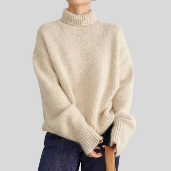 Turtleneck Sweater - Women's Loose Fit Knitted High Neck Pullover-Grace Aura