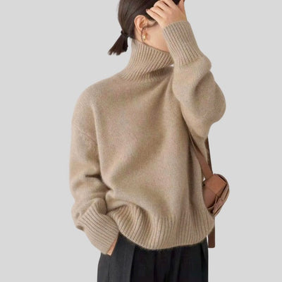 Turtleneck Sweater - Women's Loose Fit Knitted High Neck Pullover-Grace Aura