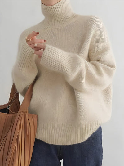 Turtleneck Sweater - Women's Loose Fit Knitted High Neck Pullover-Grace Aura