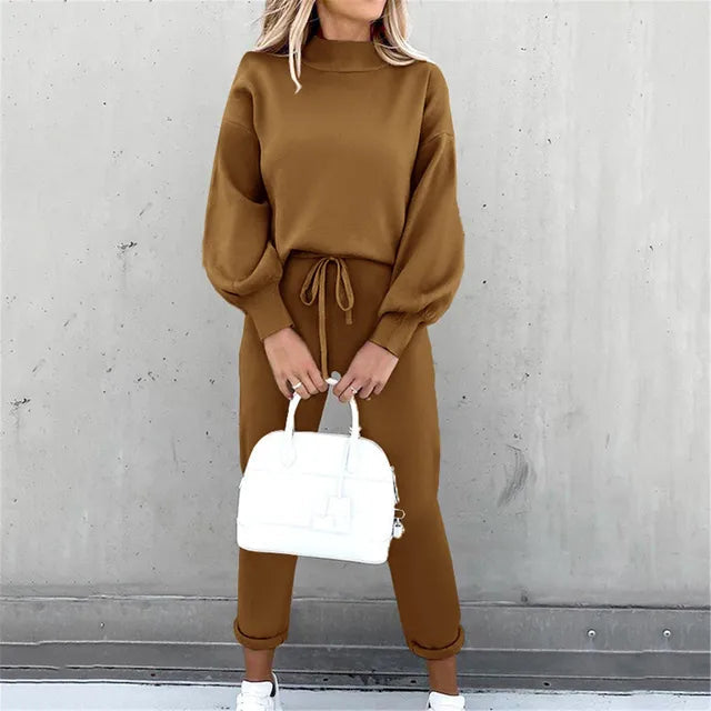 Two-Piece Set | Drawstring | Lantern Sleeve | Sweatsuit | Women's Jogger Set-Grace Aura