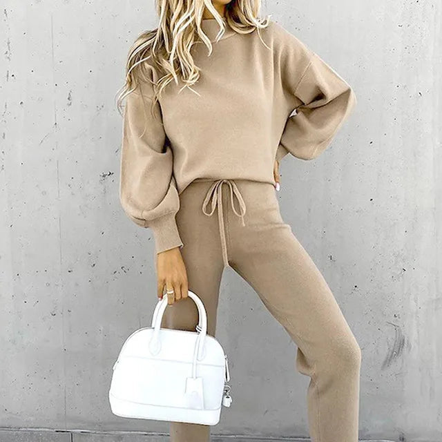 Two-Piece Set | Drawstring | Lantern Sleeve | Sweatsuit | Women's Jogger Set-Grace Aura