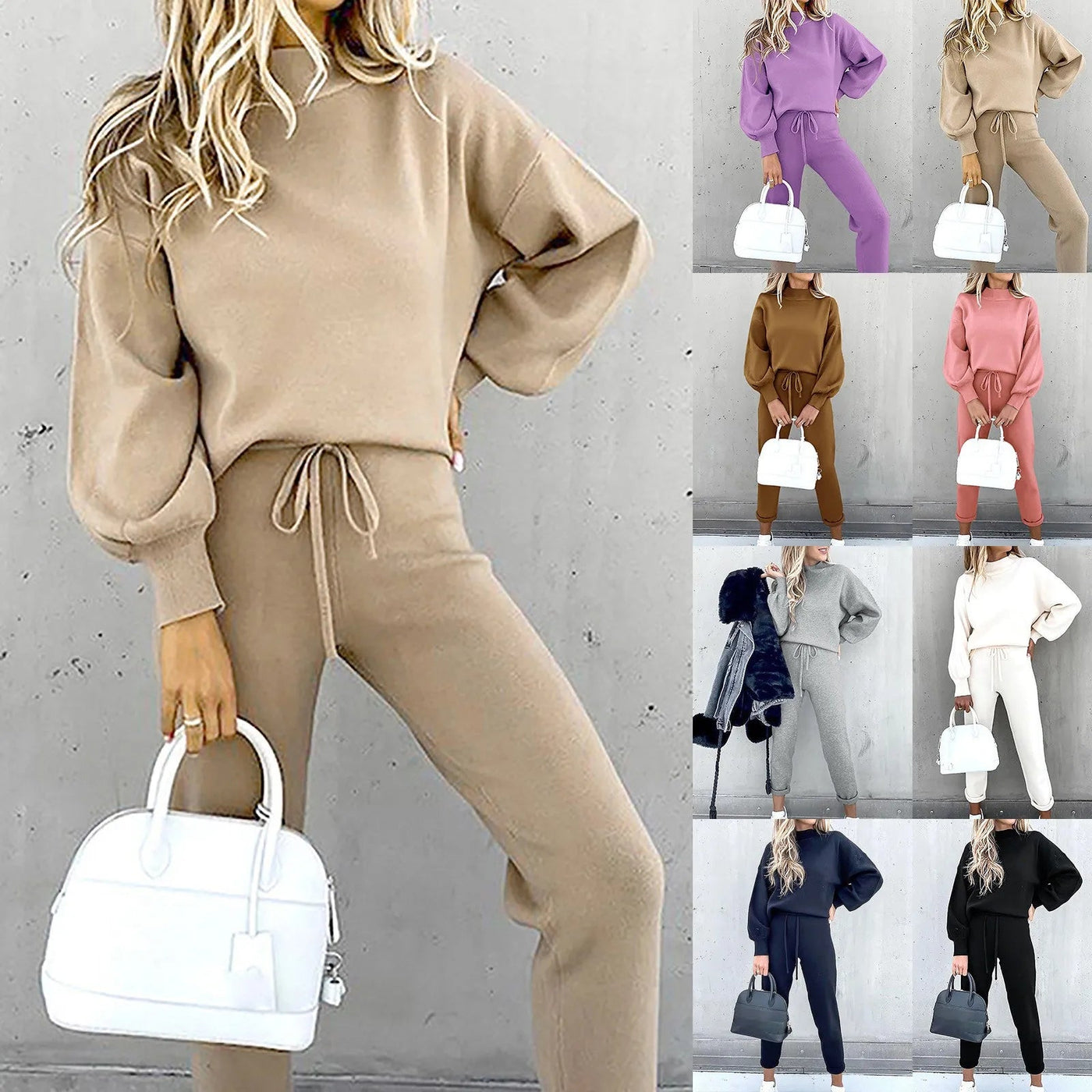 Two-Piece Set | Drawstring | Lantern Sleeve | Sweatsuit | Women's Jogger Set-Grace Aura