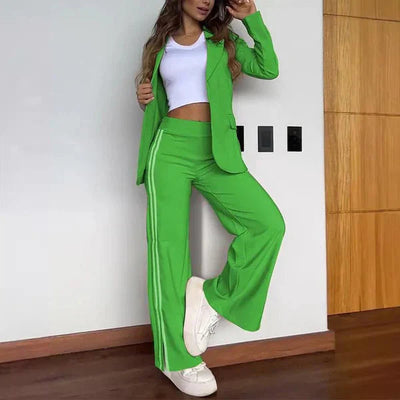 Two-Piece Set - Women's Casual Blazer and Wide Leg Pants Co-Ord Set-Grace Aura