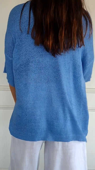 V-Neck Sweater - Loose Fit - Half Sleeve - Knit Long sleeve - Women's Clothing-Grace Aura