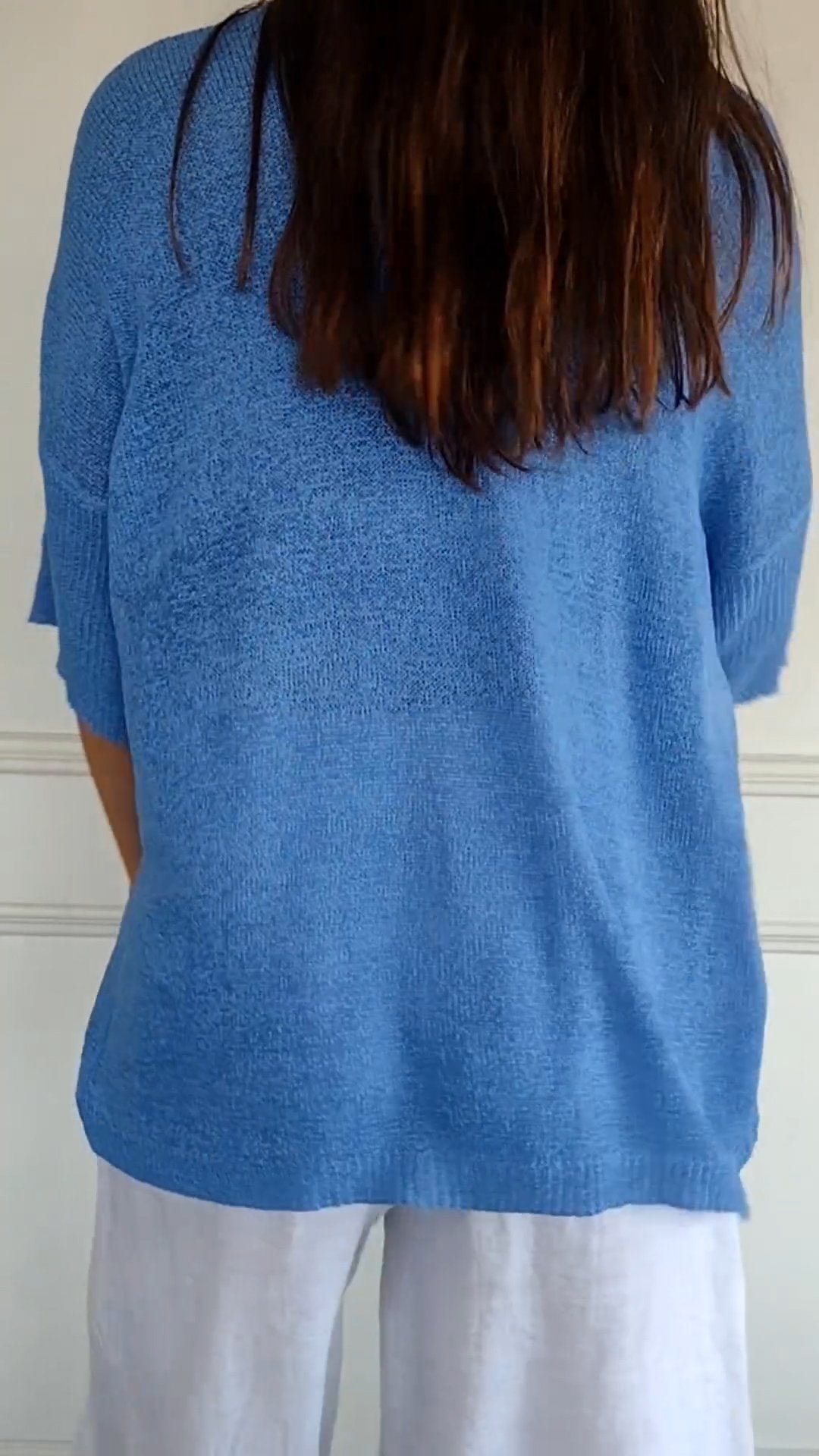 V-neck Blouse - Knitted - Long - Half Sleeve Top - Women's Sweater-Grace Aura