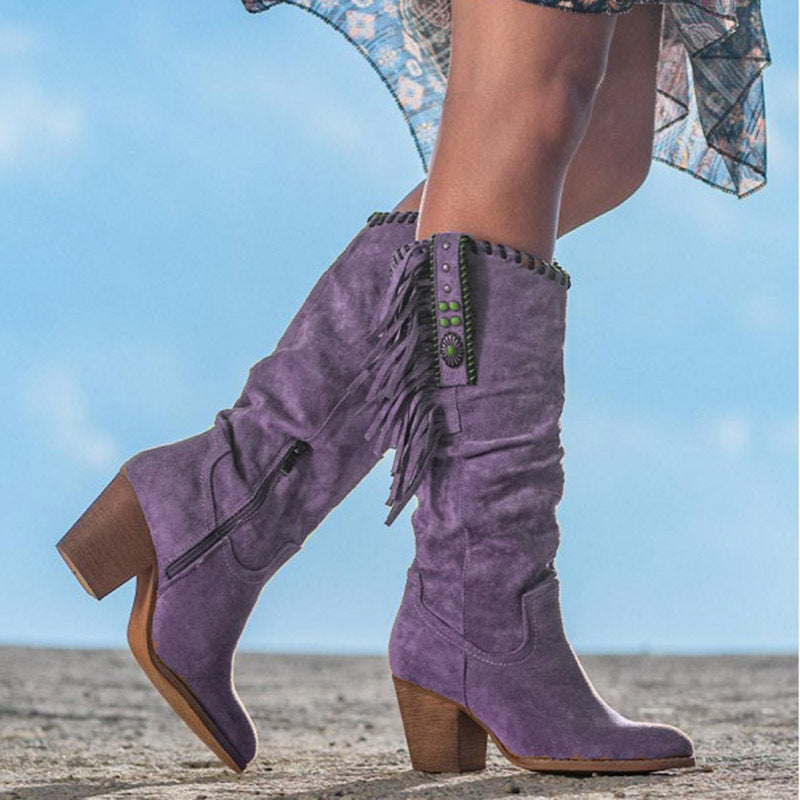 Western Boots - Women's Mid Calf Block Heel Cowboy Boots -Grace Aura