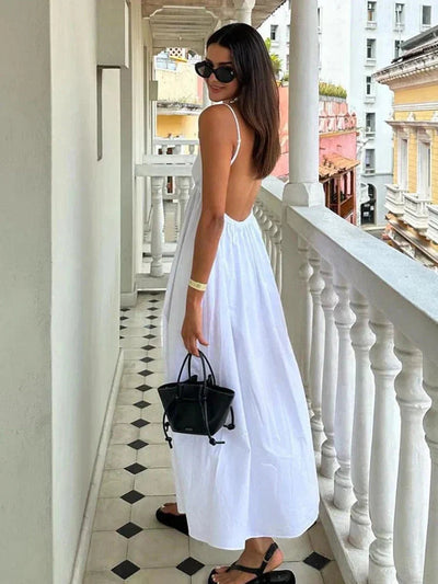 White Dress | Sleeveless | Backless | Maxi Dress | Summer Dress-Grace Aura