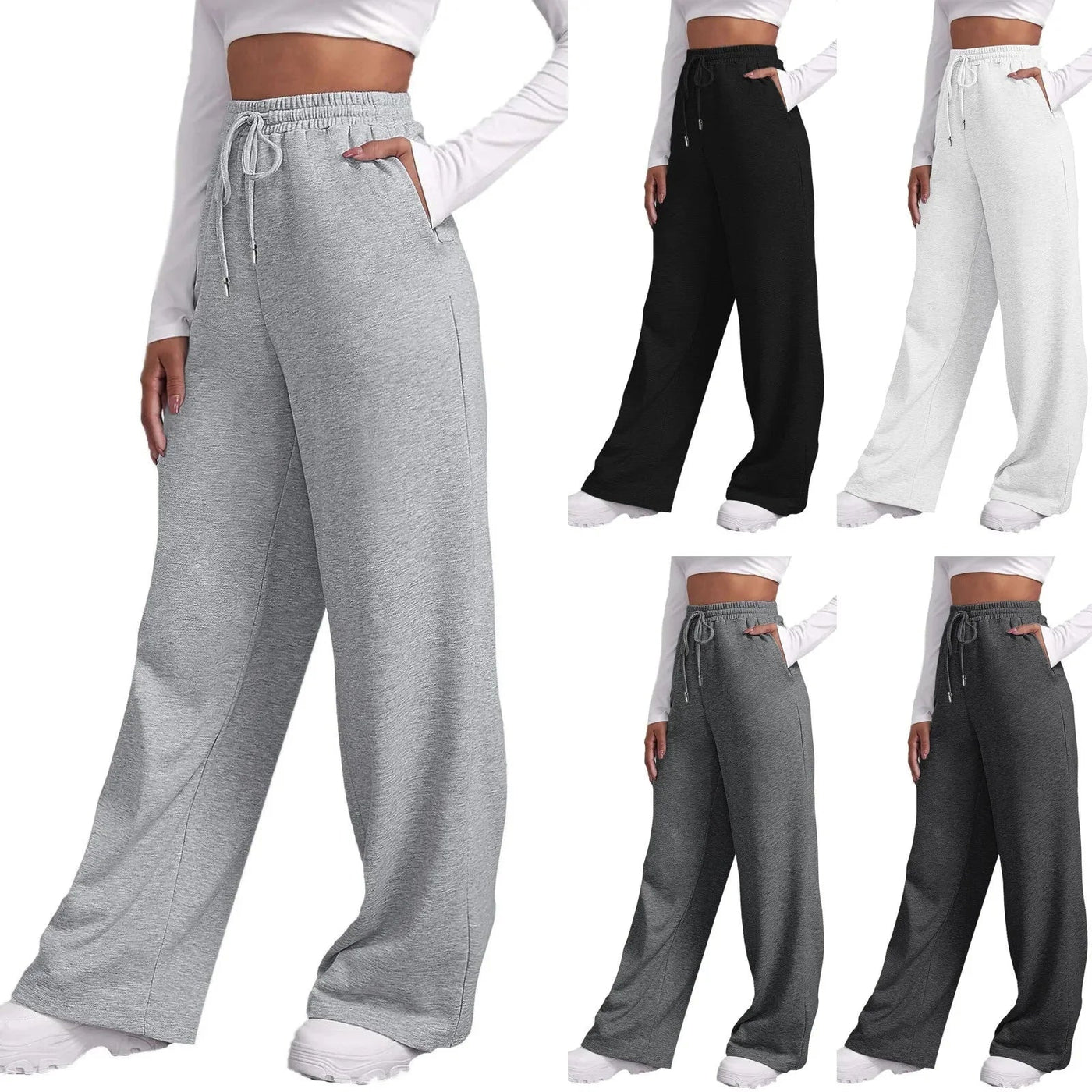 Wide Leg Joggers | Elastic Waist | Drawstring | Wide Leg Sweatpants | Women's Pants-Grace Aura