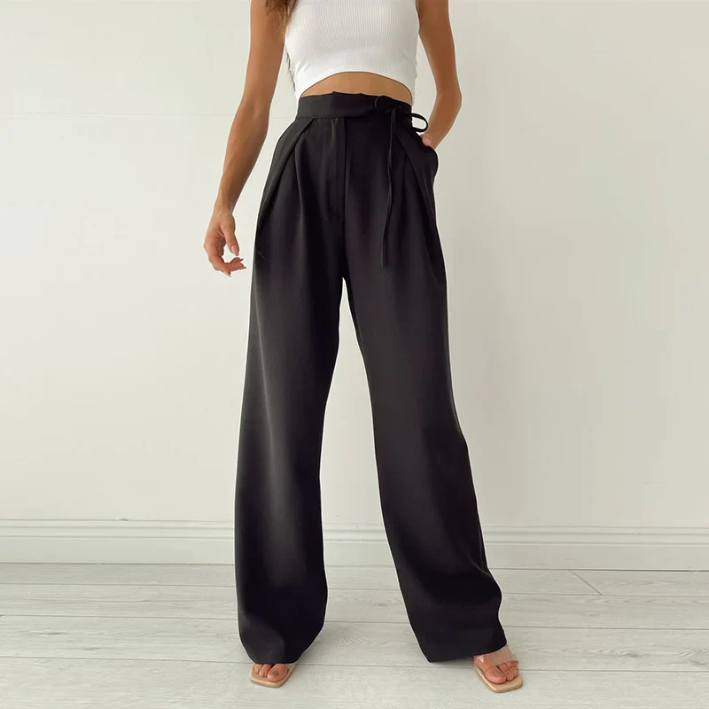 Wide Leg Pants - Black - High Waisted - Wide leg Slacks - Women's Pants-Grace Aura