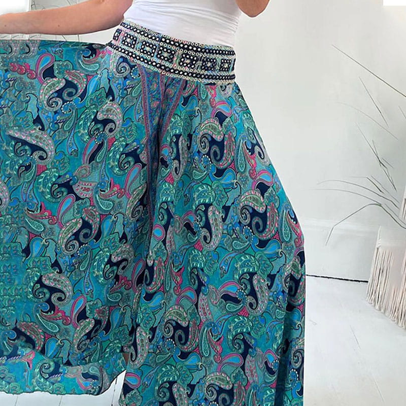 Wide Leg Pants | Paisley Print | Flowy | Boho Pants | Ladies Summer Trousers-Grace Aura