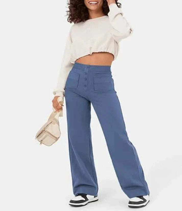 Wide Leg Pants - Stretch - Comfortable - High Waisted Pants - Women's Pants-Grace Aura